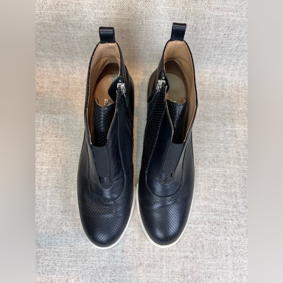 Linea Paola Anna platform wedge ankle sneakers shoes size 9.5 black leather - Picture 6 of 12